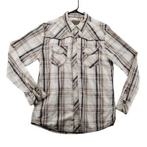 BKE Shirt Men's Long Sleeve Pearl Snap Up Striped Tan White Large*Western